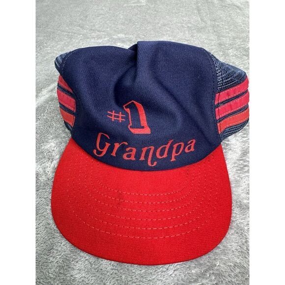 Vintage 80s 3 Stripe Trucker Adjustable SnapBack Hat Blue - Picture 8 of 8